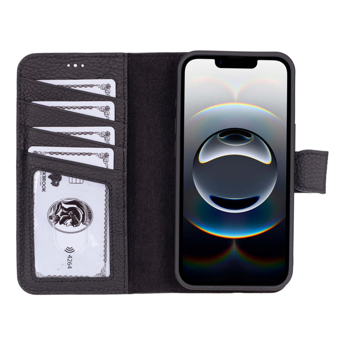 Carter Detachable Leather iPhone 16e Wallet Case, Pebble Black - BlackBrook Case