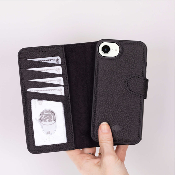 Carter Detachable Leather iPhone 16e Wallet Case, Pebble Black - BlackBrook Case