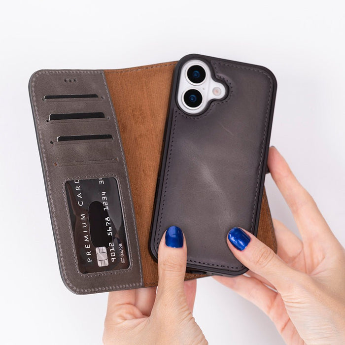 Carter Detachable Leather iPhone 17 Wallet Case, Gray - BlackBrook Case