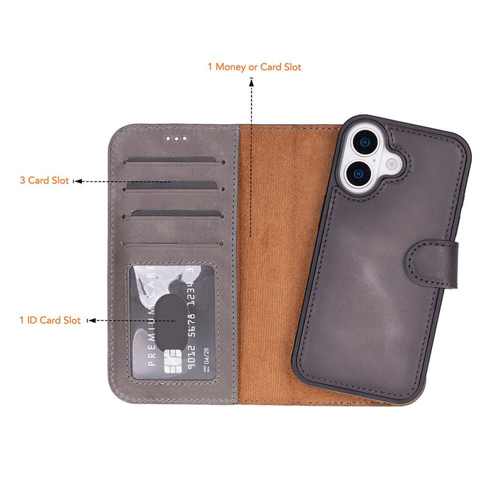 Carter Detachable Leather iPhone 17 Wallet Case, Gray - BlackBrook Case