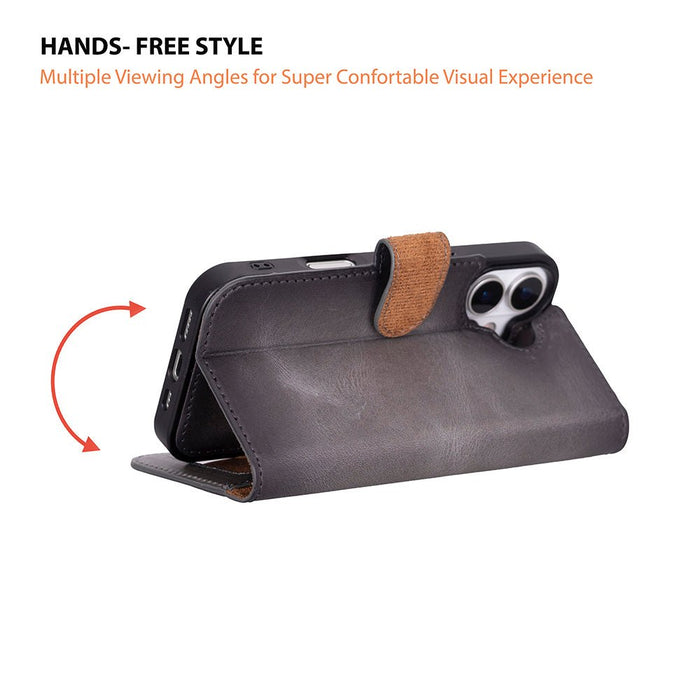 Carter Detachable Leather iPhone 17 Wallet Case, Gray - BlackBrook Case