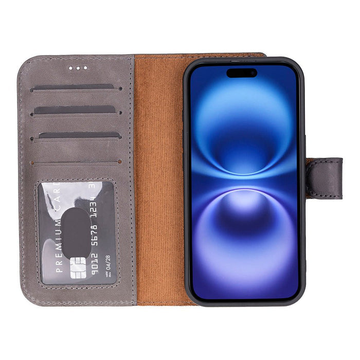 Carter Detachable Leather iPhone 17 Wallet Case, Gray - BlackBrook Case