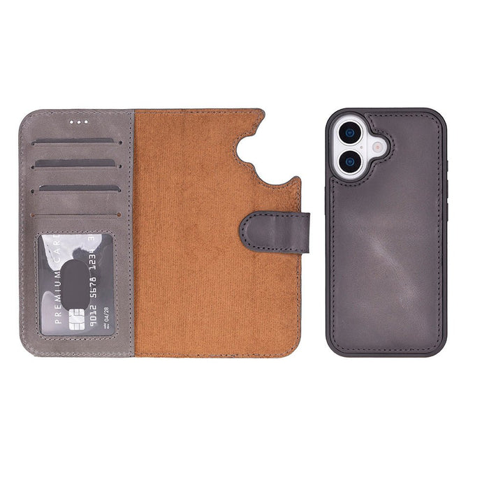 Carter Detachable Leather iPhone 17 Wallet Case, Gray - BlackBrook Case