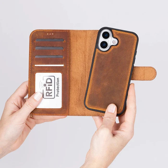 Carter Detachable Leather iPhone 17 Wallet Case, Moccasin - BlackBrook Case