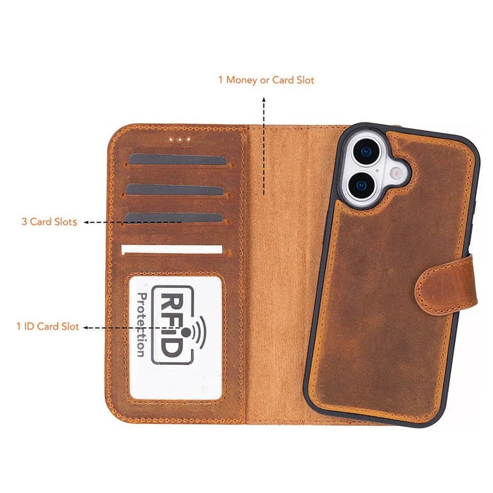 Carter Detachable Leather iPhone 17 Wallet Case, Moccasin - BlackBrook Case
