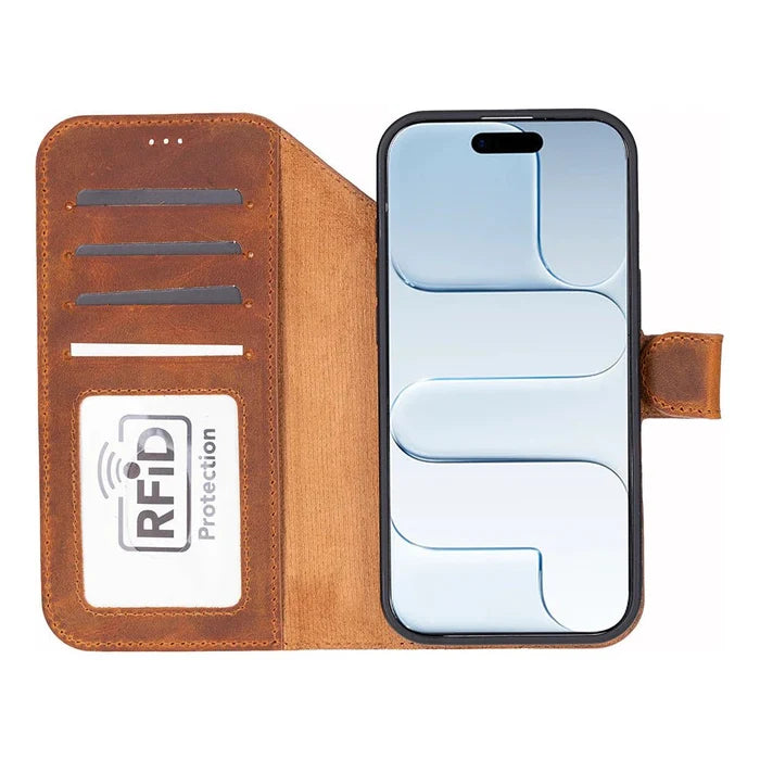 Carter Detachable Leather iPhone 17 Wallet Case, Moccasin - BlackBrook Case
