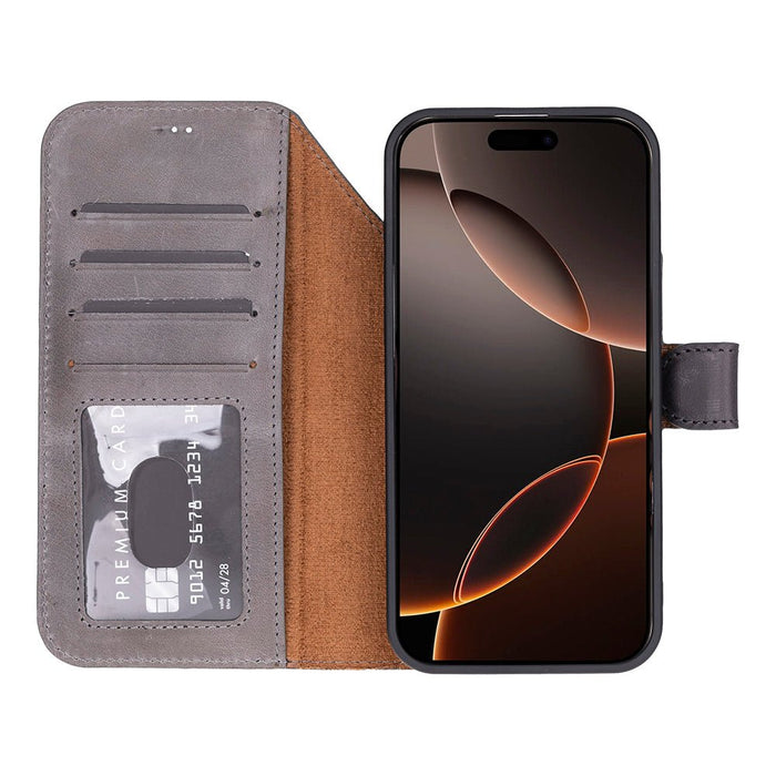 Carter Detachable Leather iPhone 18 Pro Wallet Case, Gray - BlackBrook Case