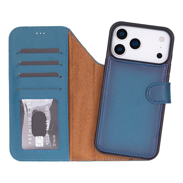 Carter Detachable Leather iPhone 18 Pro Max Wallet Case, Blue - BlackBrook Case