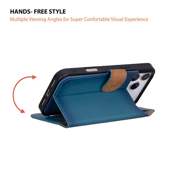 Carter Detachable Leather iPhone 18 Pro Max Wallet Case, Blue - BlackBrook Case