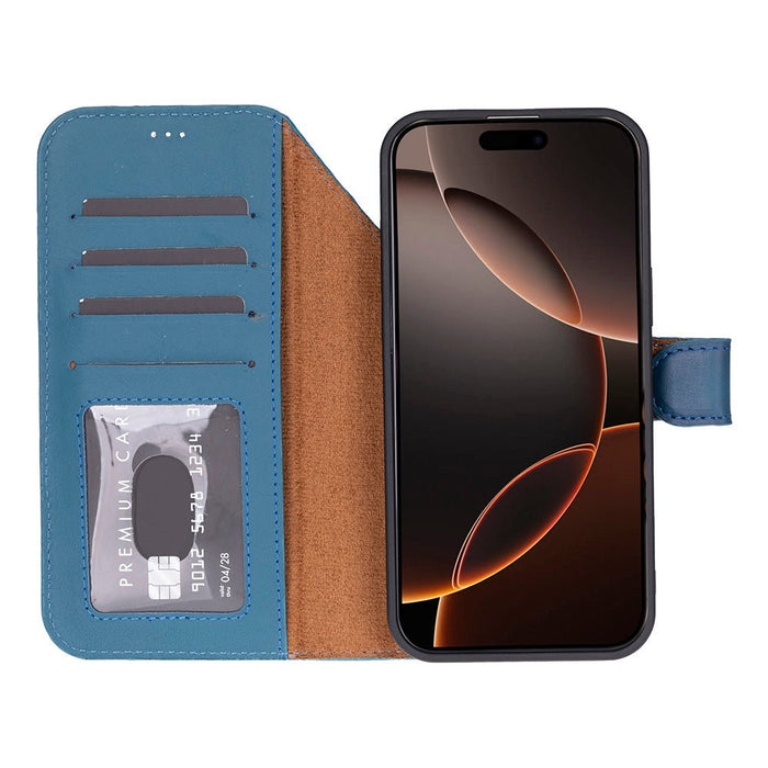 Carter Detachable Leather iPhone 18 Pro Max Wallet Case, Blue - BlackBrook Case