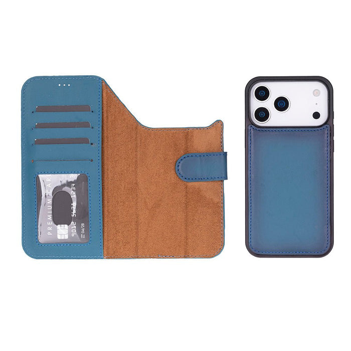 Carter Detachable Leather iPhone 18 Pro Max Wallet Case, Blue - BlackBrook Case