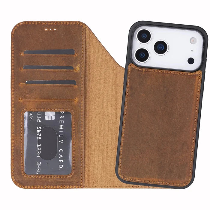 Carter Detachable Leather iPhone 18 Pro Max Wallet Case, Moccasin - BlackBrook Case