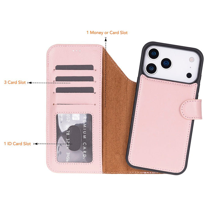 Carter Detachable Leather iPhone 18 Pro Max Wallet Case, Pink - BlackBrook Case