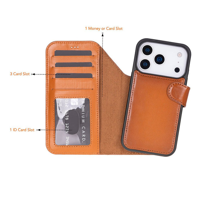 Carter Detachable Leather iPhone 18 Pro Max Wallet Case, Rustic Tan - BlackBrook Case