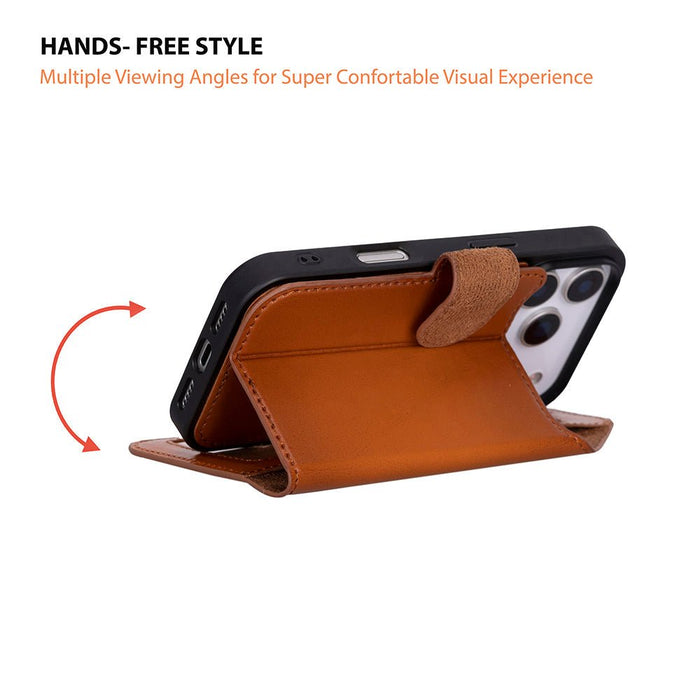 Carter Detachable Leather iPhone 18 Pro Max Wallet Case, Rustic Tan - BlackBrook Case