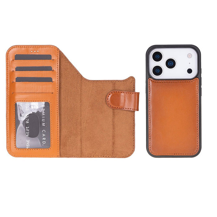 Carter Detachable Leather iPhone 18 Pro Max Wallet Case, Rustic Tan - BlackBrook Case