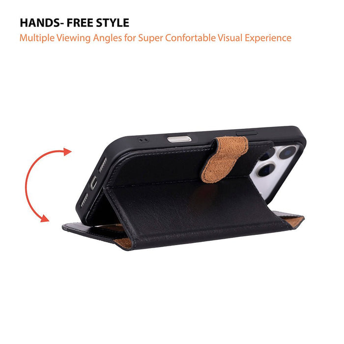 Carter Detachable Leather iPhone 18 Pro Wallet Case, Rustic Black - BlackBrook Case