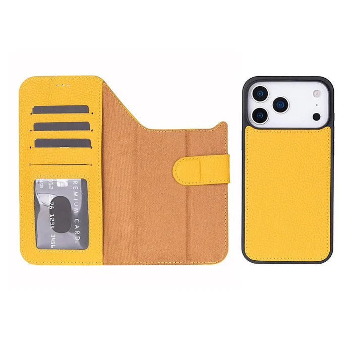 Carter Detachable Leather iPhone 18 Pro Max Wallet Case, Yellow - BlackBrook Case