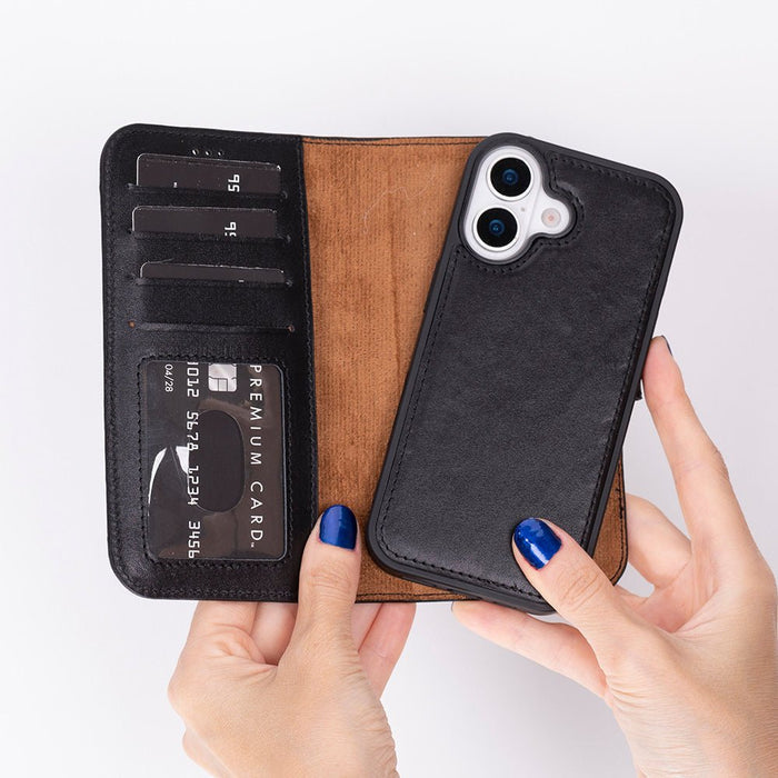 Carter Detachable Leather iPhone 17 Wallet Case, Rustic Black - BlackBrook Case