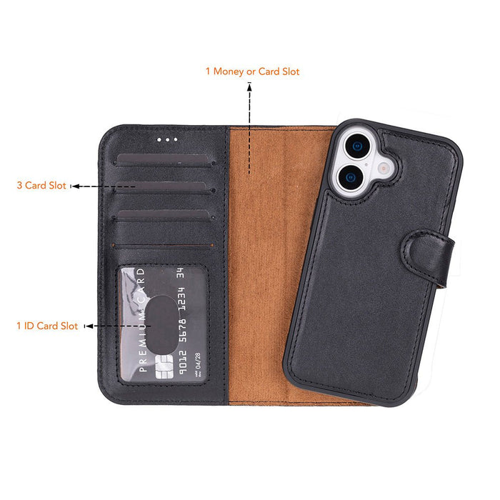 Carter Detachable Leather iPhone 17 Wallet Case, Rustic Black - BlackBrook Case