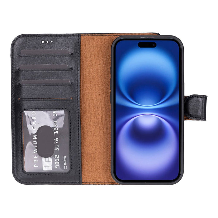 Carter Detachable Leather iPhone 17 Wallet Case, Rustic Black - BlackBrook Case
