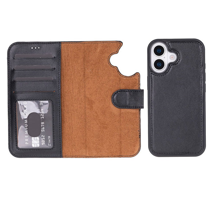 Carter Detachable Leather iPhone 17 Wallet Case, Rustic Black - BlackBrook Case