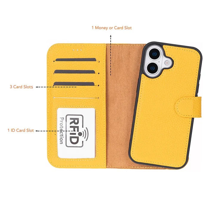 Carter Detachable Leather iPhone 17 Wallet Case, Yellow - BlackBrook Case