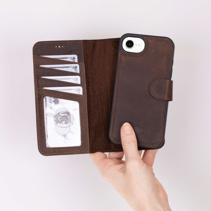 Carter Detachable Leather iPhone 17e Wallet Case, Distressed Coffee - BlackBrook Case