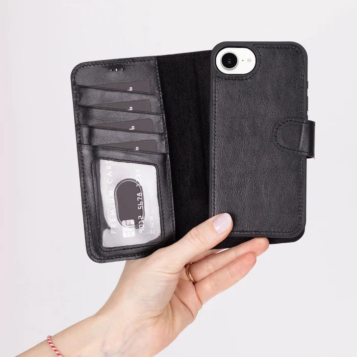 Carter Detachable Leather iPhone 17e Wallet Case, Dark Brown - BlackBrook Case