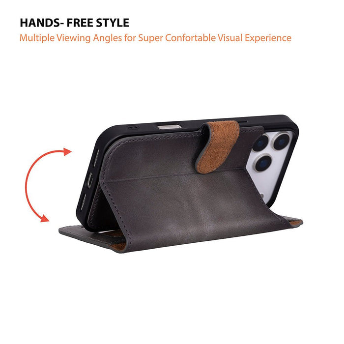 Carter Detachable Leather iPhone 18 Pro Wallet Case, Gray - BlackBrook Case
