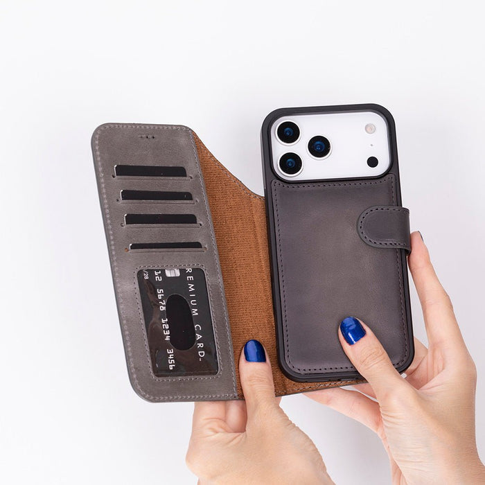 Carter Detachable Leather iPhone 18 Pro Max Wallet Case, Gray - BlackBrook Case