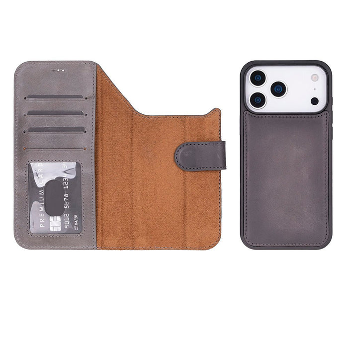 Carter Detachable Leather iPhone 18 Pro Max Wallet Case, Gray - BlackBrook Case