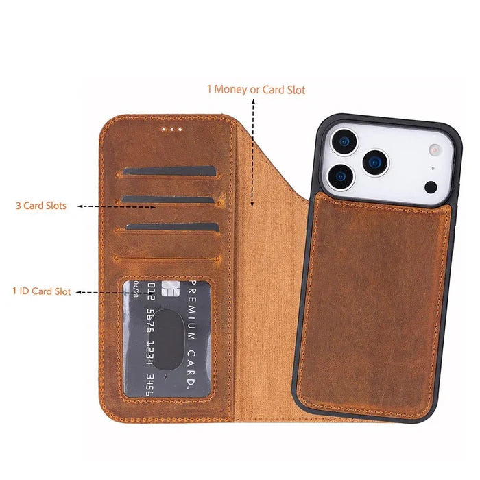 Carter Detachable Leather iPhone 18 Pro Max Wallet Case, Moccasin - BlackBrook Case
