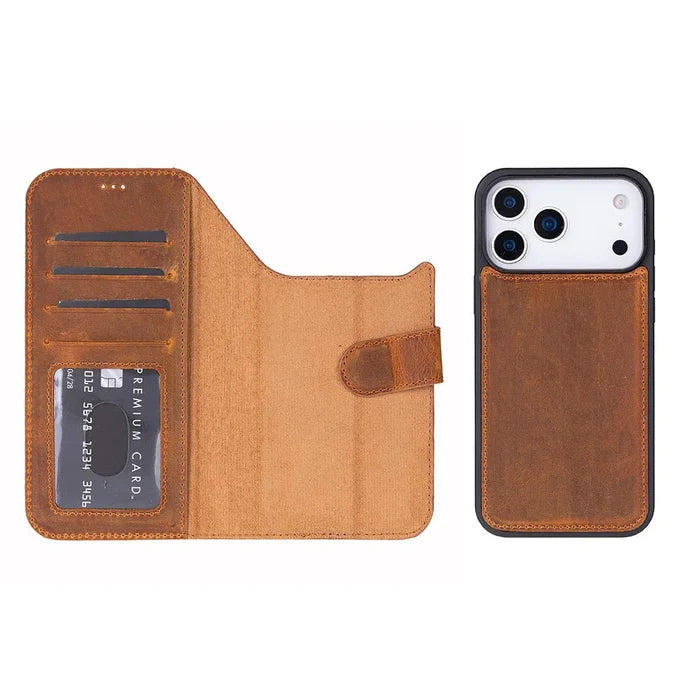 Carter Detachable Leather iPhone 18 Pro Max Wallet Case, Moccasin - BlackBrook Case