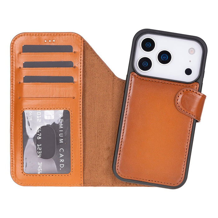 Carter Detachable Leather iPhone 18 Pro Max Wallet Case, Rustic Tan - BlackBrook Case