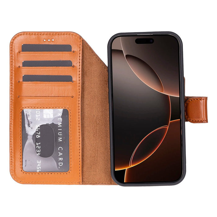 Carter Detachable Leather iPhone 18 Pro Max Wallet Case, Rustic Tan - BlackBrook Case