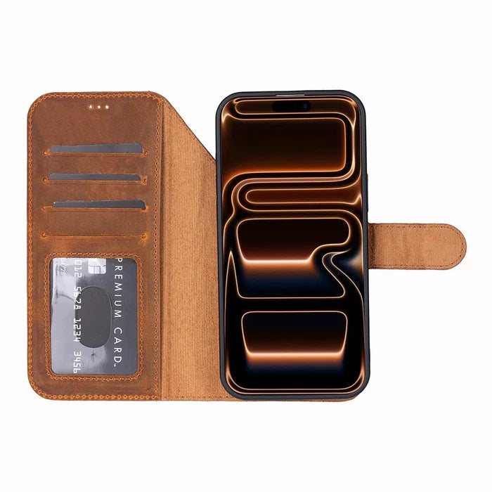 Carter Detachable Leather iPhone 18 Pro Max Wallet Case, Moccasin - BlackBrook Case