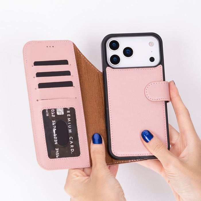 Carter Detachable Leather iPhone 18 Pro Wallet Case, Pink - BlackBrook Case
