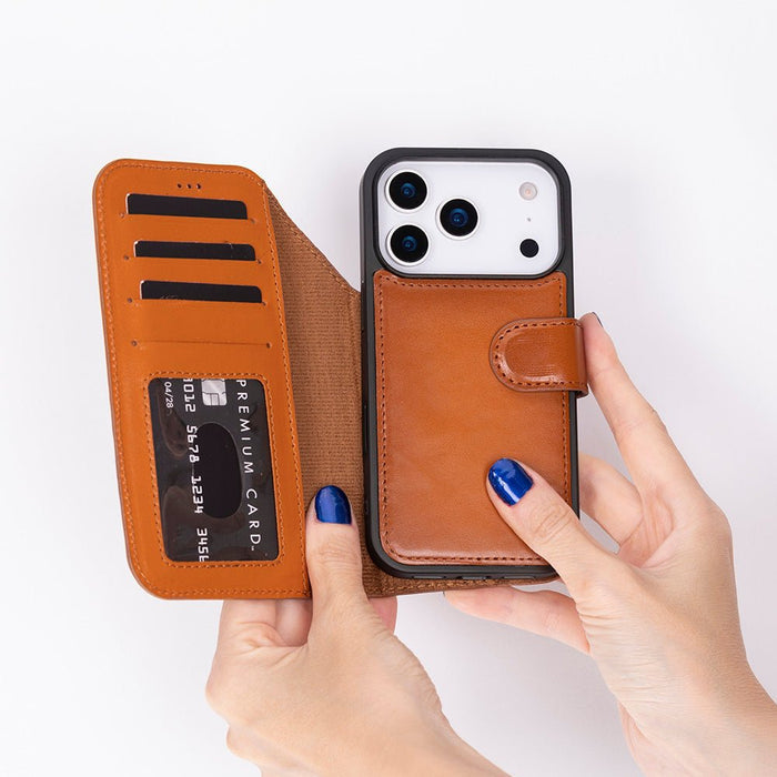 Carter Detachable Leather iPhone 18 Pro Wallet Case, Rustic Tan - BlackBrook Case