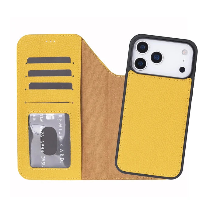 Carter Detachable Leather iPhone 18 Pro Max Wallet Case, Yellow - BlackBrook Case