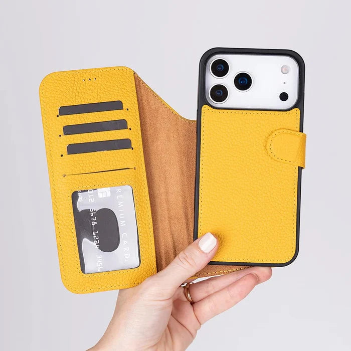 Carter Detachable Leather iPhone 18 Pro Max Wallet Case, Yellow - BlackBrook Case