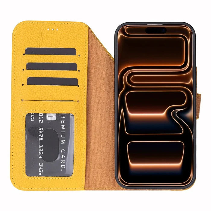 Carter Detachable Leather iPhone 18 Pro Max Wallet Case, Yellow - BlackBrook Case