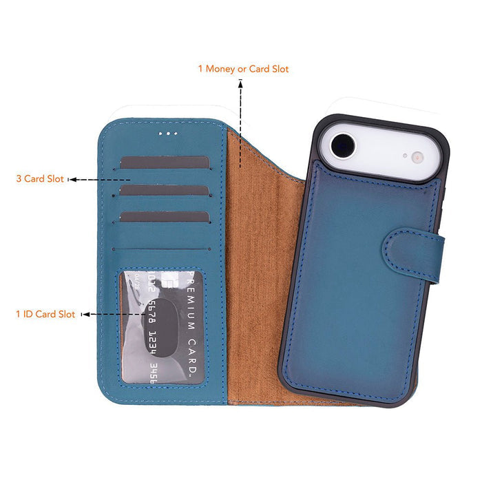 Carter Detachable Leather iPhone Air Wallet Case, Blue - BlackBrook Case