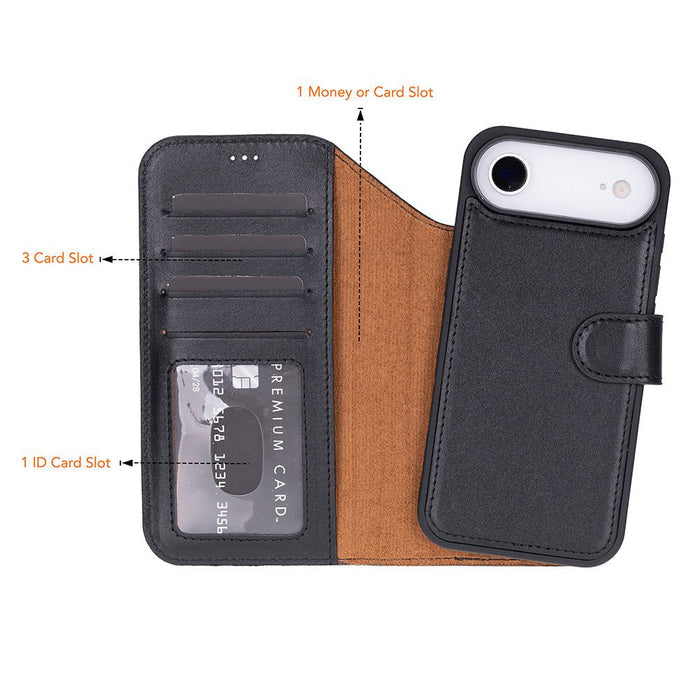Carter Detachable Leather iPhone Air Wallet Case, Rustic Black - BlackBrook Case