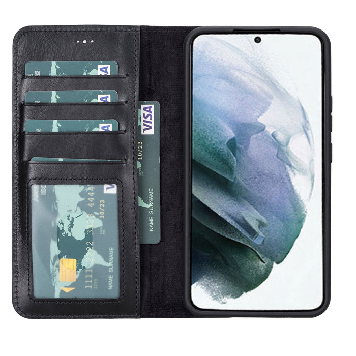 Carter Leather Samsung S22 Plus Detachable Wallet Case, Rustic Black - BlackBrook Case