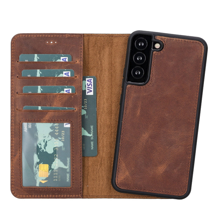 Carter Leather Samsung S22 Plus Detachable Wallet Case, Saddle Brown - BlackBrook Case