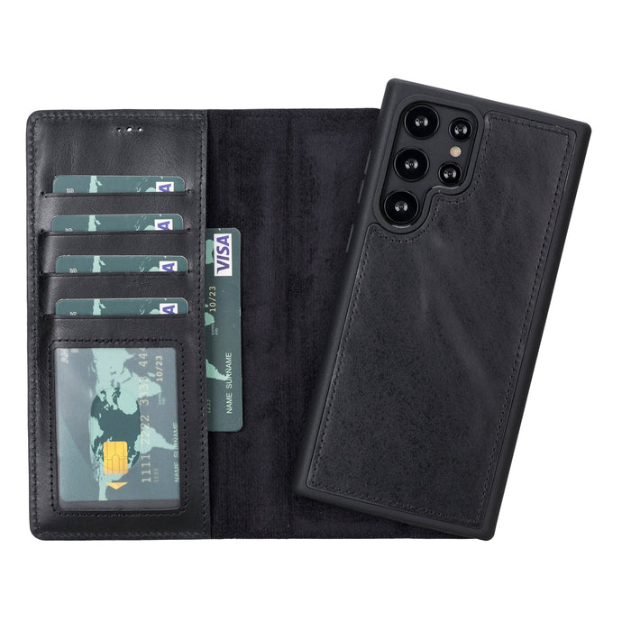 Carter Leather Samsung S23 Ultra Detachable Wallet Case, Rustic Black - BlackBrook Case