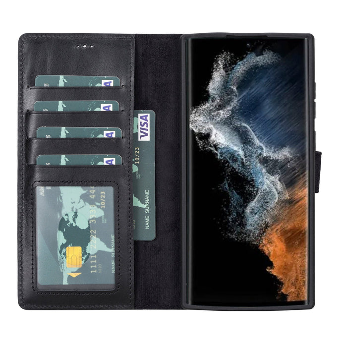 Carter Leather Samsung S23 Ultra Detachable Wallet Case, Rustic Black - BlackBrook Case