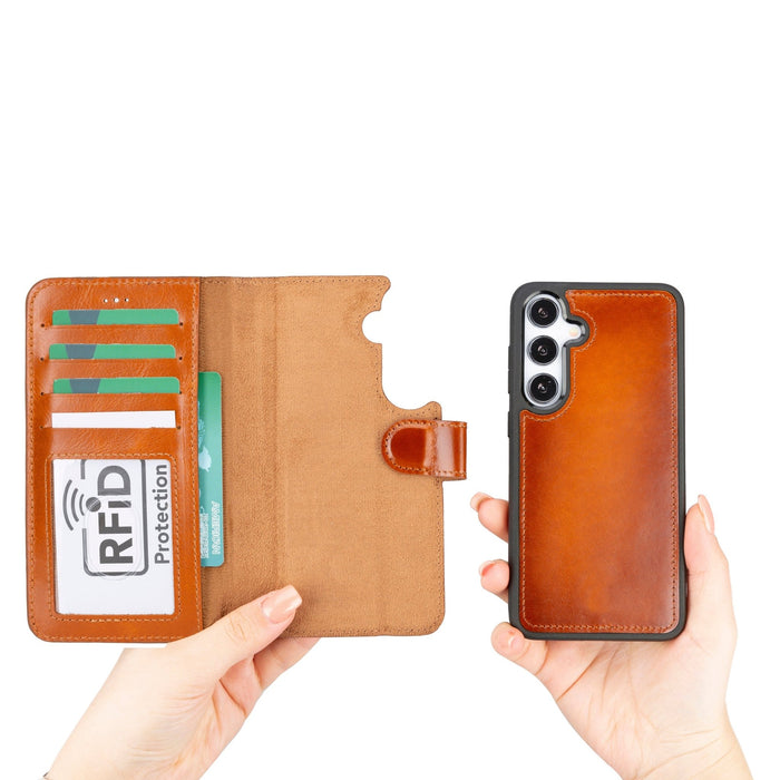 Carter Leather Samsung S24 Plus Detachable Wallet Case, Rustic Tan - BlackBrook Case