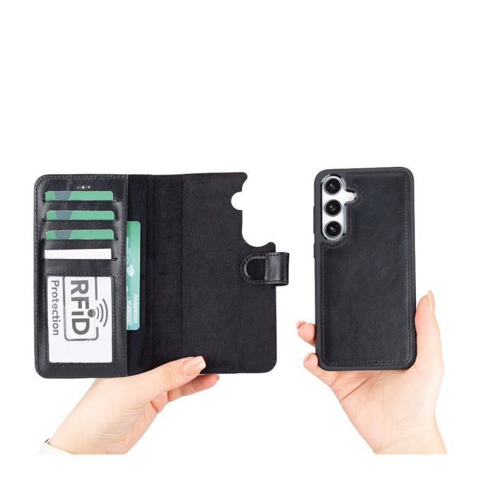 Carter Leather Samsung S25 Plus Detachable Wallet Case, Rustic Black - BlackBrook Case